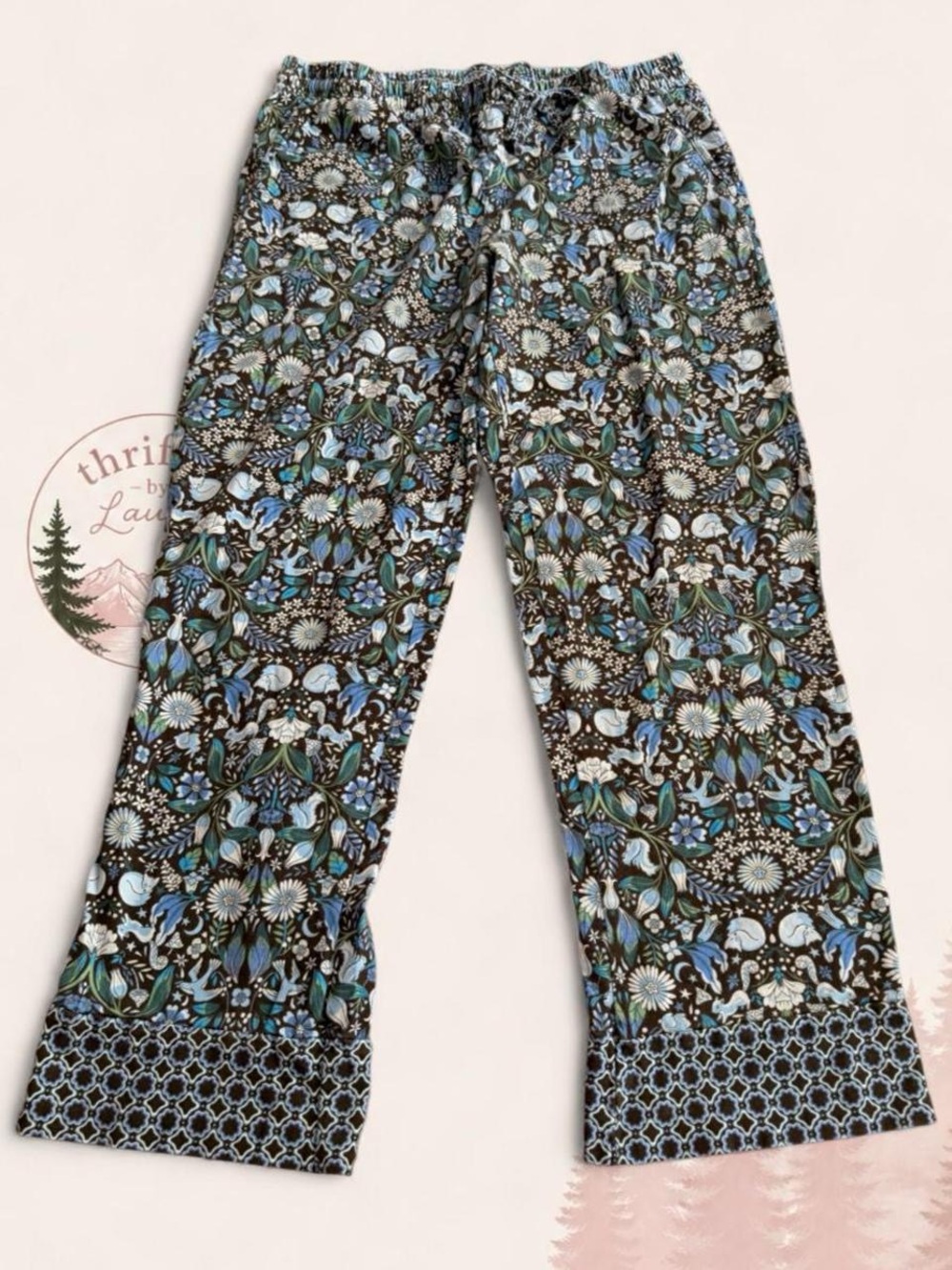 Vera Bradley Women’s Pajama Lounge Pants Size Large Blue Floral Print Sleepwear - Picture 4 of 4